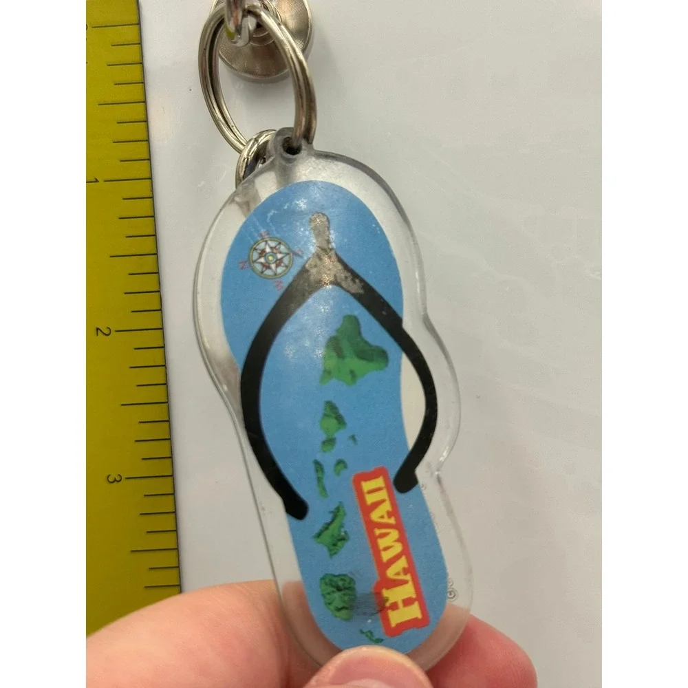 Hawaii Souvenir Flip Flop Keychain Blue Island‎ Map Acrylic Key Ring Accessory